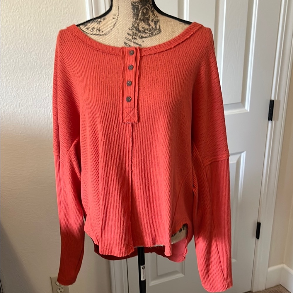 Coral Button Sweater